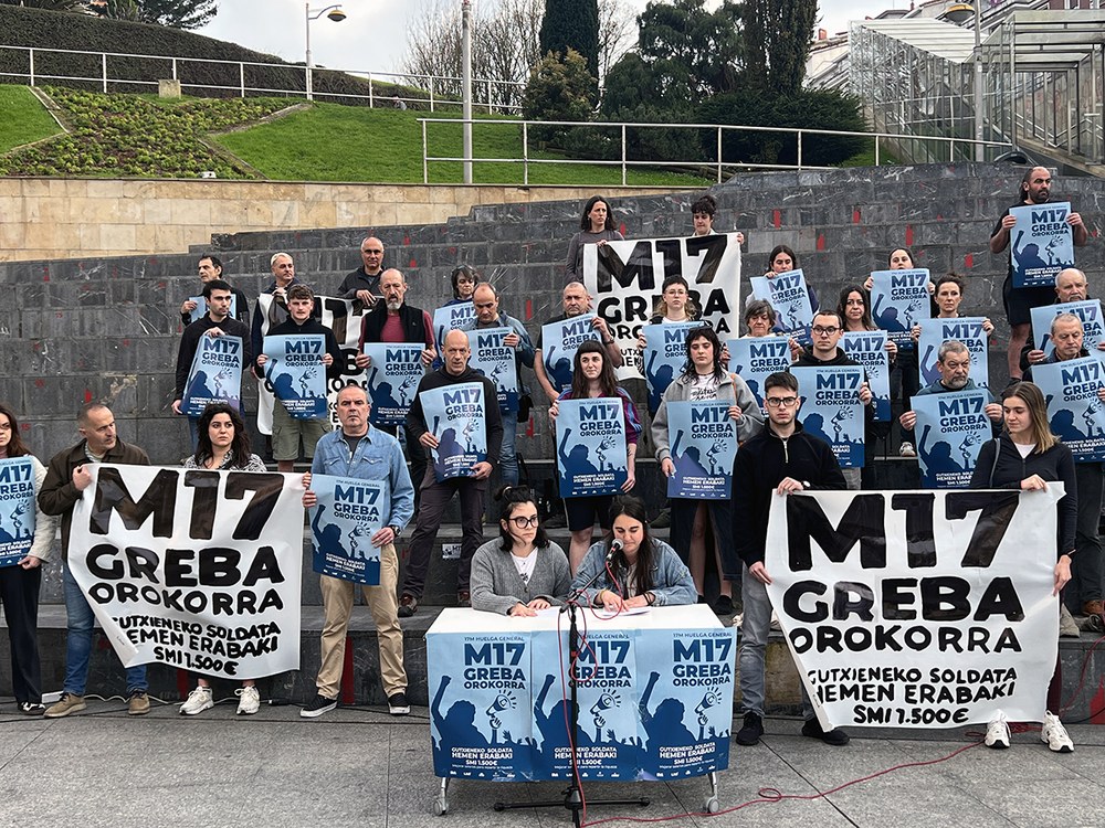 Hego Euskal Herrian gutxieneko soldata 1.500 euroan ezartzeko greba orokorra deitu dute martxoaren 17rako